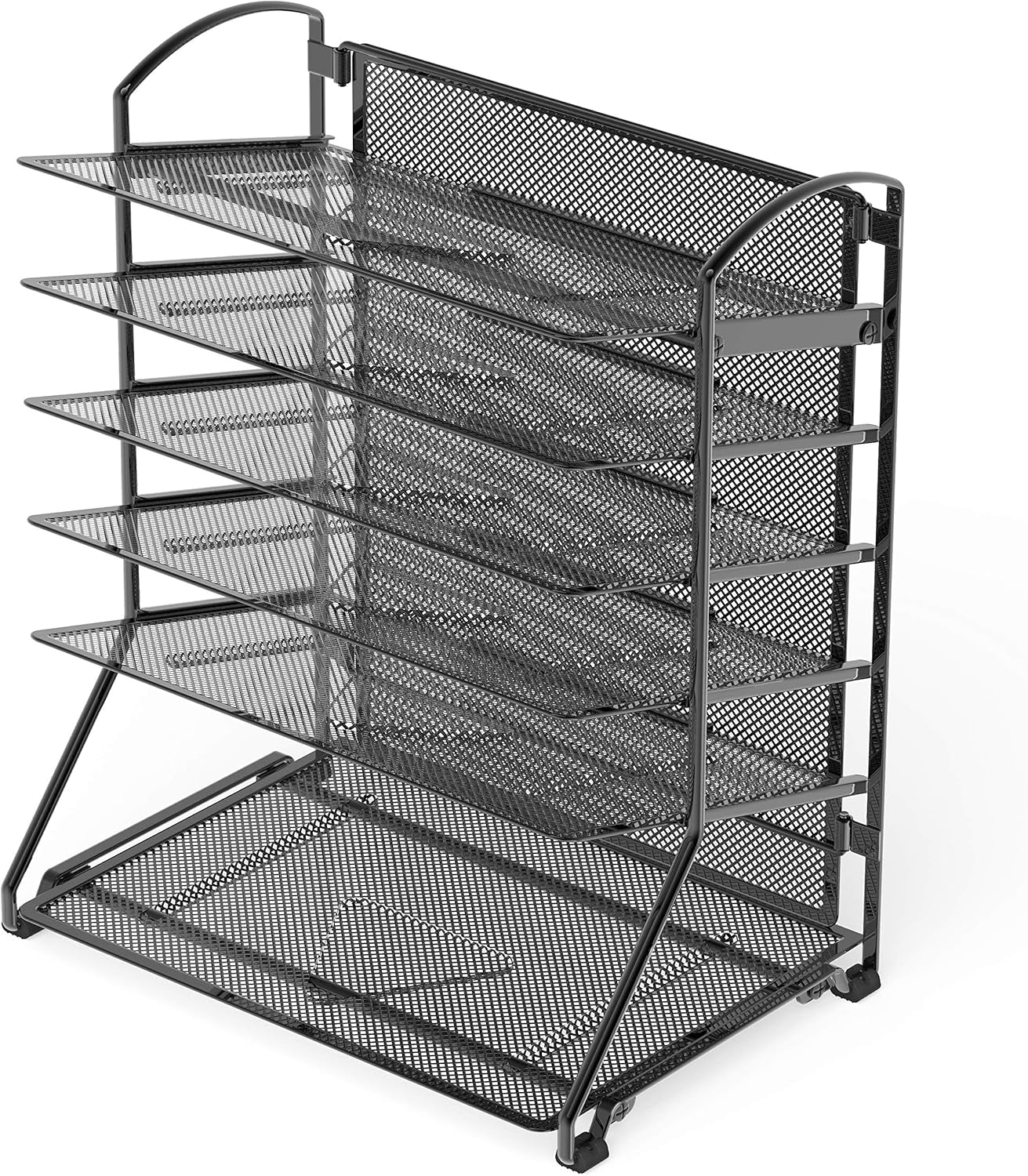 6-Tier Sliding File Organizer, Desk Letter Tray for Document and Mail Sorting, Black