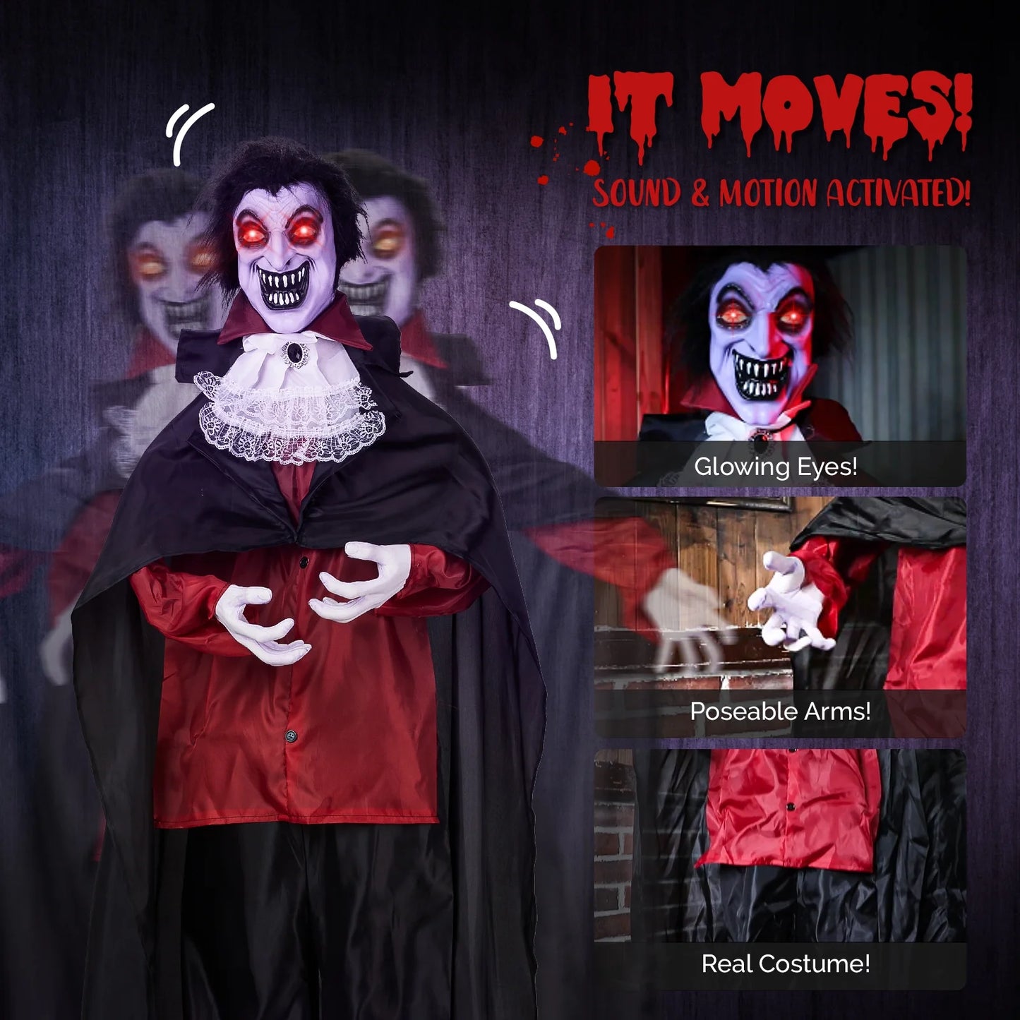 6FT Halloween Animatronic Vampire Standing Outdoor Halloween Decoration