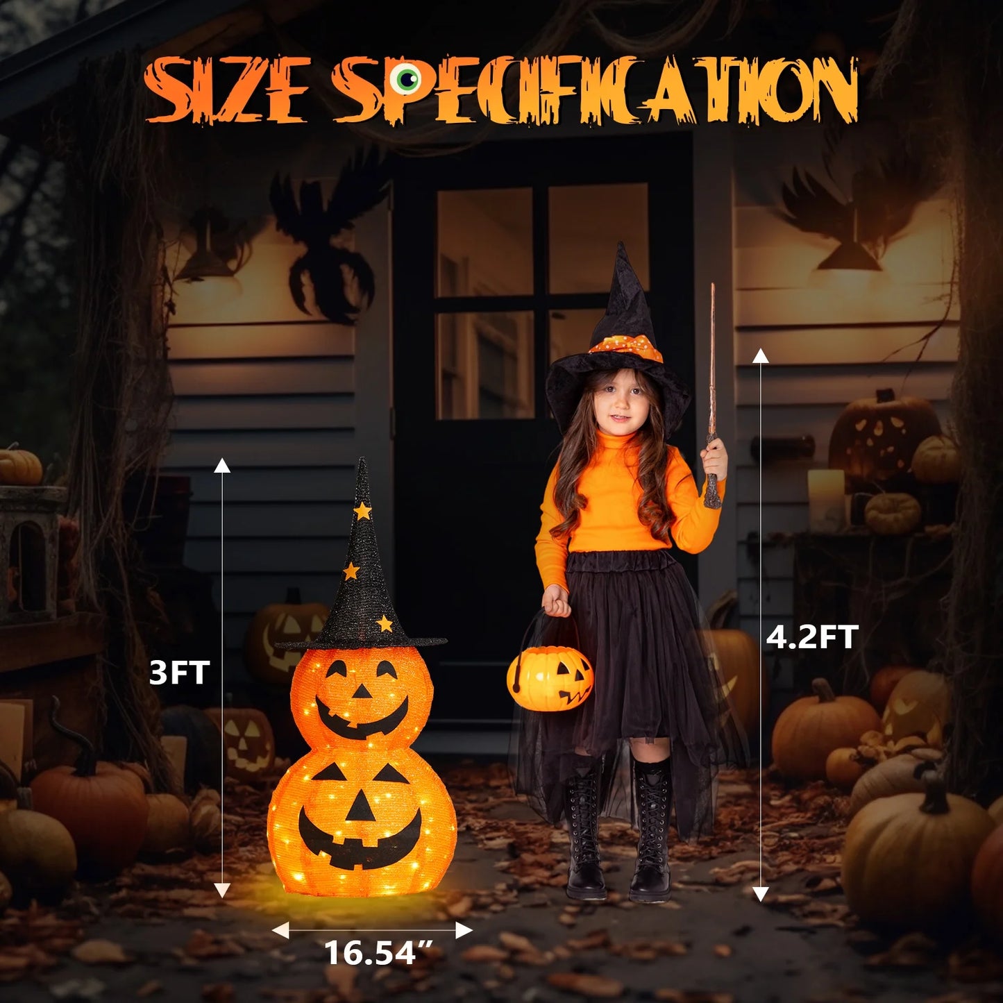Lighted Halloween Decoration 3 FT Pumpkins for Halloween Party Outdoor, Yard, Garden, Lawn Decorations,2Pcs