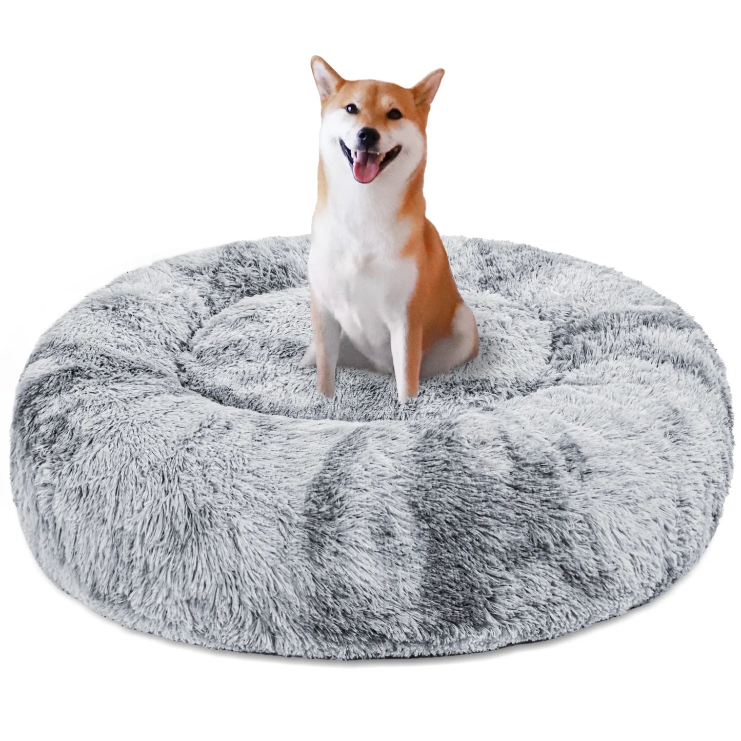 Calming Donut Pet Bed for Small Dogs 20", Anti-Anxiety Plush Cozy Warming Dog Bed, Grey