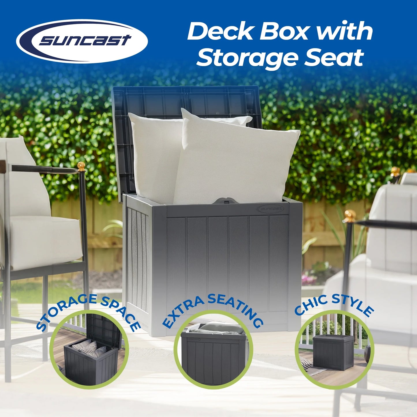 22 Gal Outdoor Patio Small Deck Box with Storage Seat, Cyberspace