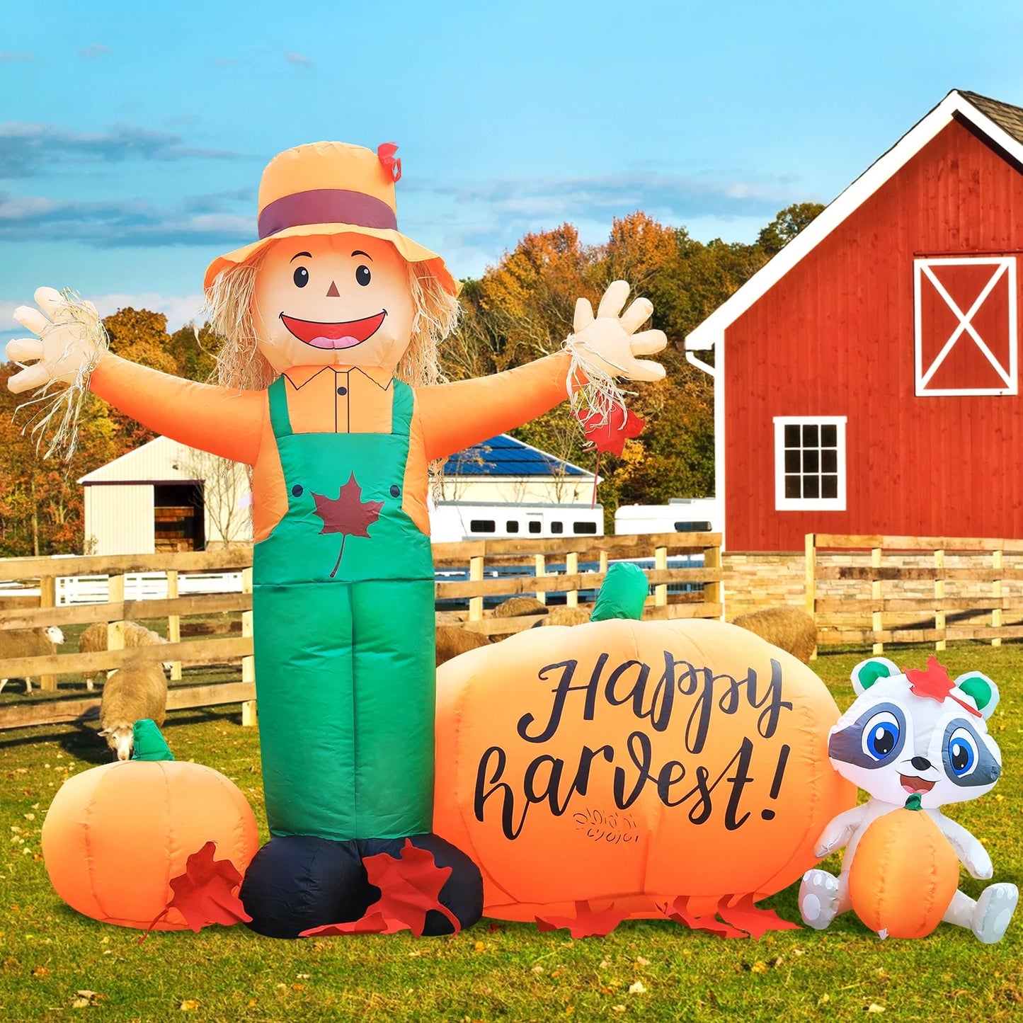 6' Fall Inflatable Scarecrow Banner Decorations, Blow up Thanksgiving Decor Build-In Leds