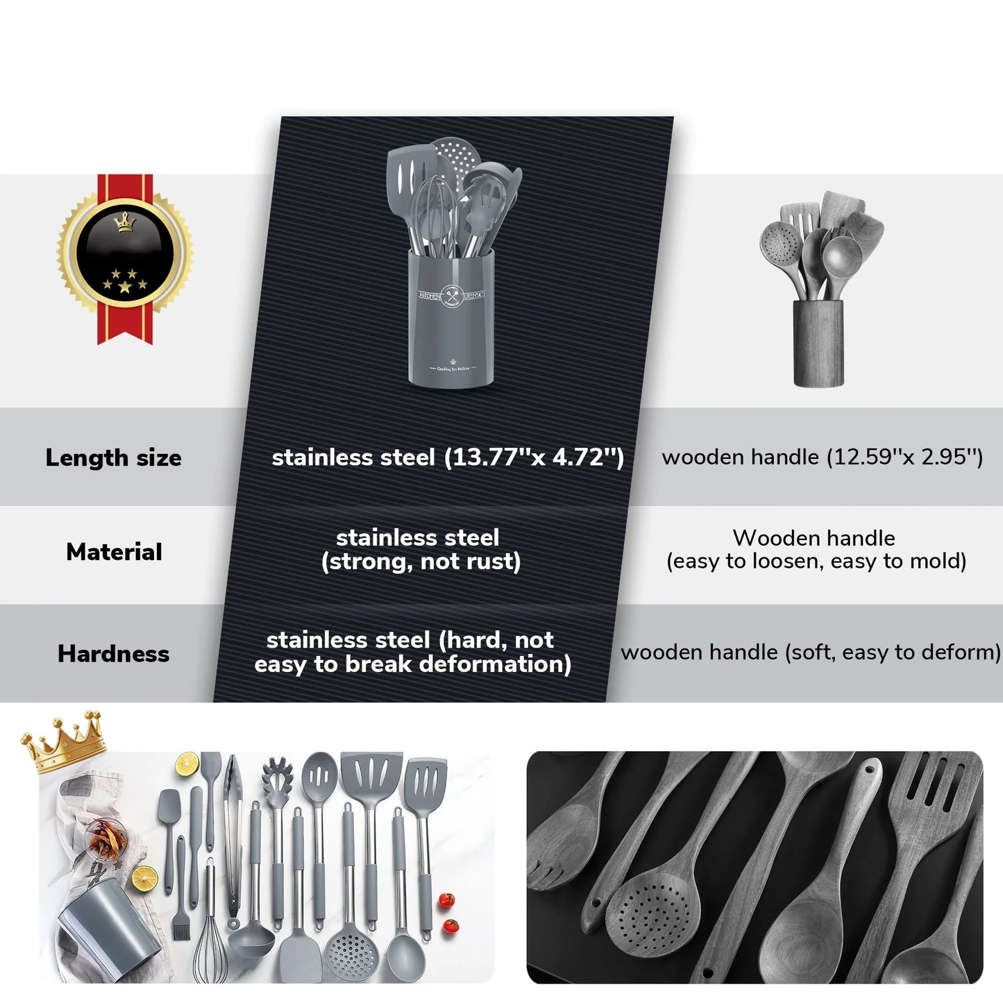 Kitchen Utensils Set,30 Piece Stainless Steel Handle Cutlery Set with Holder Kitchen Accessories