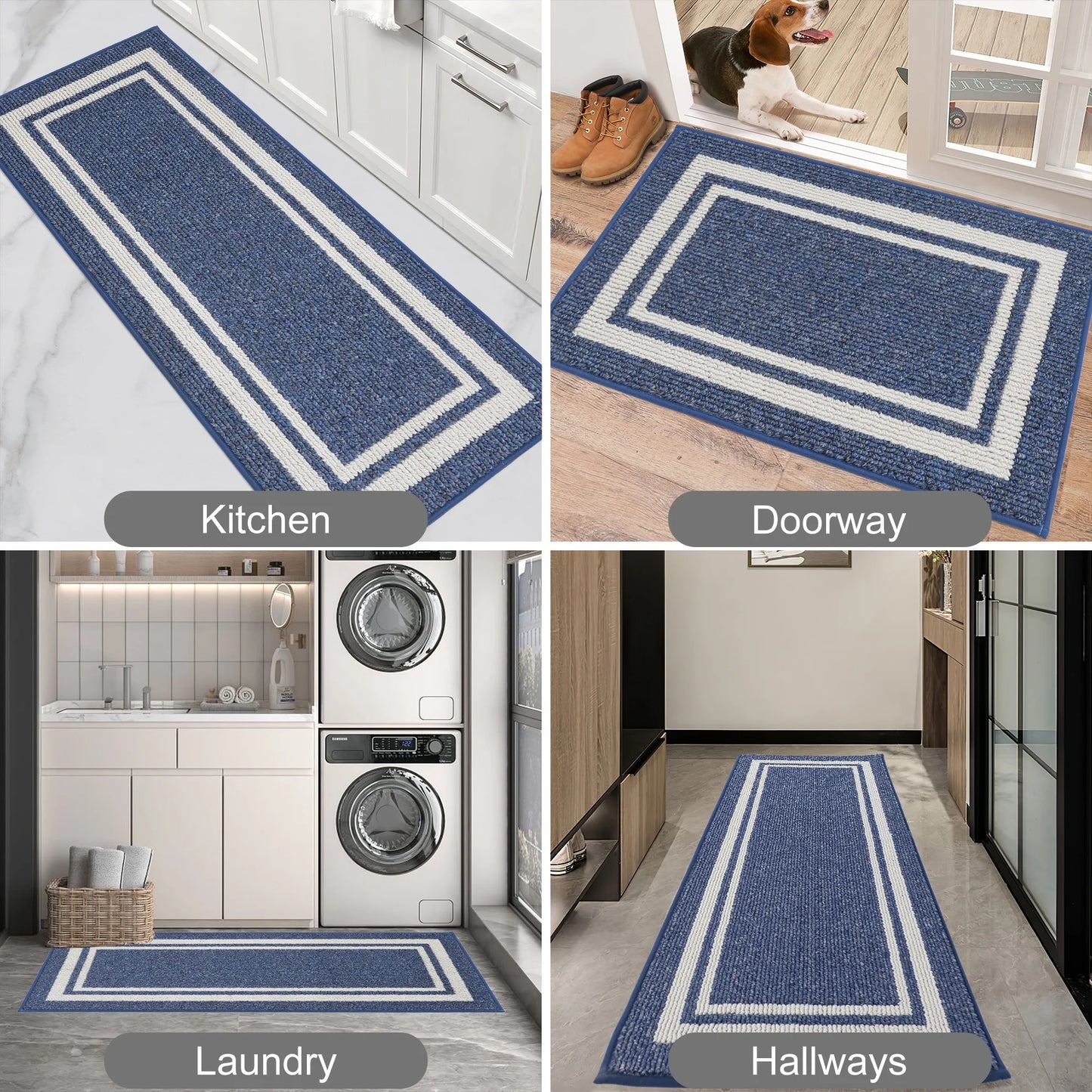 Kitchen Rugs and Mats 2 Pieces, 24"X35"+24"X60", Stain-Resistant and Absorbent Kitchen Mats Non-Slip, Machine Washable Kitchen Floor Mat, Rugs for Kitchen, Floor and Home, Blue