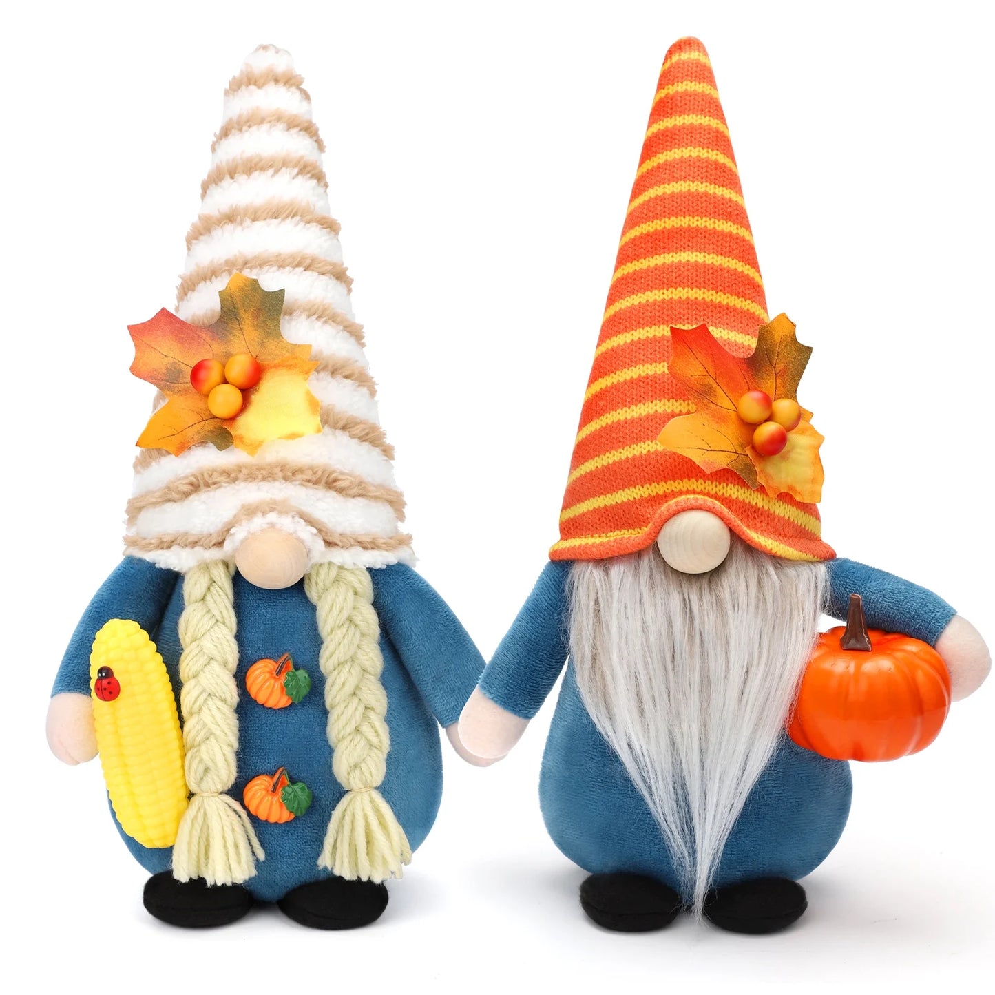 Thanksgiving Gnome Decorations, 2Pack Handmade Fall Harvest Gnome Plush Swedish Gnomes Ornaments with Pumpkin Corn Maple Leaves Thanksgiving Gifts Autumn Holiday Decorations