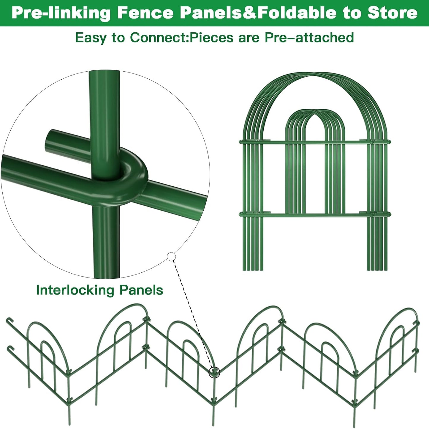 35Panels 18In(H)×50Ft(L) Decorative Garden Fences and Borders for Dogs Fencing Animal Barrier No Dig Rustproof Metal Fence Panels for Flower Bed Fence Green