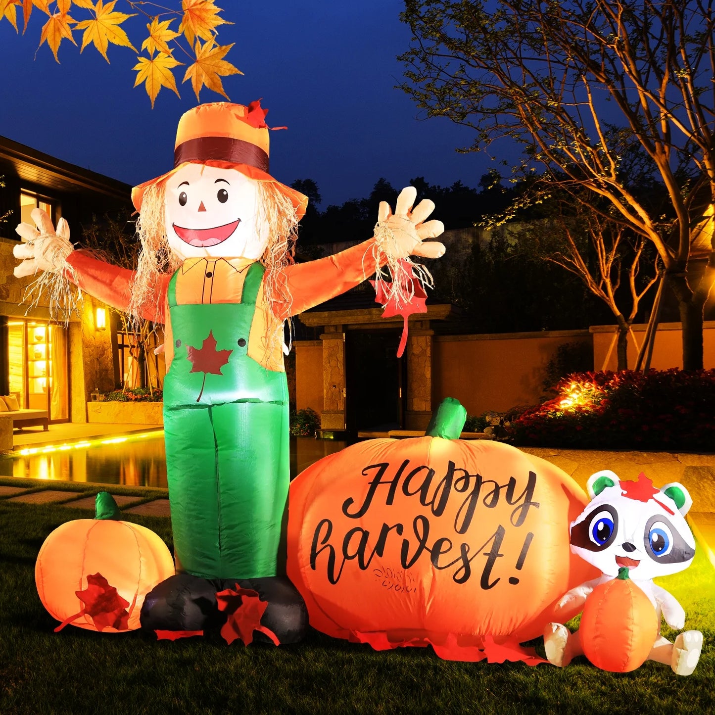 6' Fall Inflatable Scarecrow Banner Decorations, Blow up Thanksgiving Decor Build-In Leds