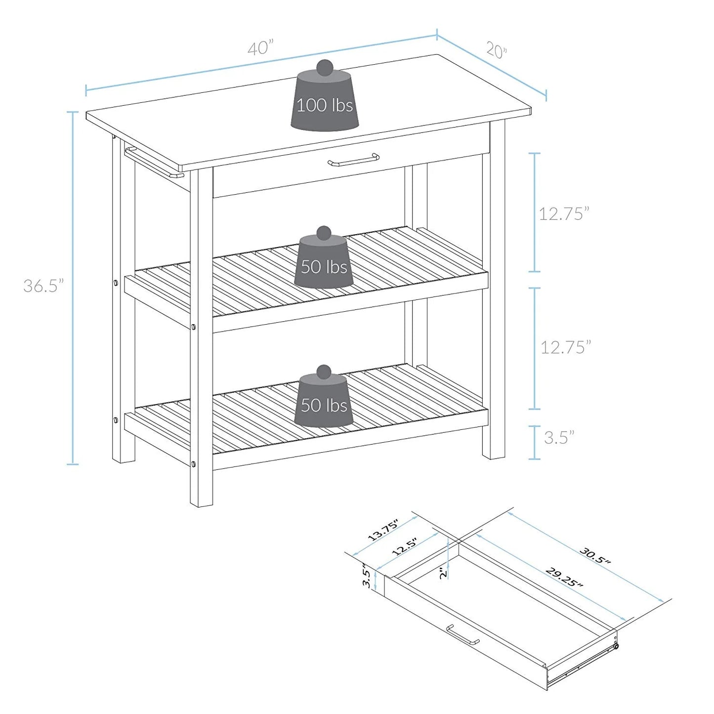Kitchen Island with Solid Wood