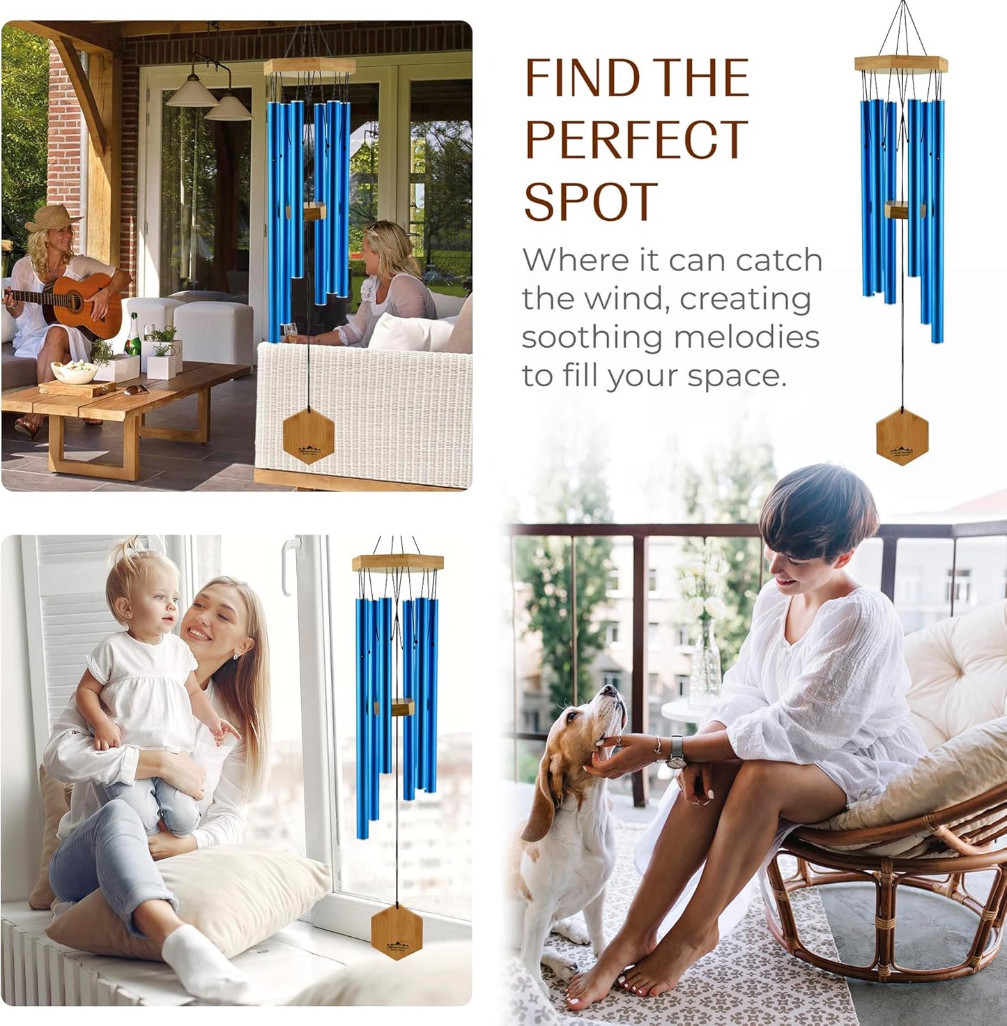 Wind Chimes for Outside, Gift for Mom, Deep Tone, Sympathy Gifts for Loss of Loved One, Patio Decoration, Memorial Windchimes, 29" Blue