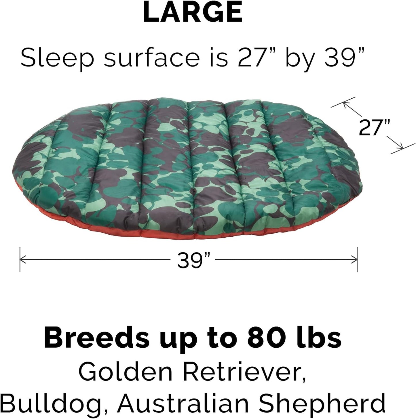Outdoor Travel Dog Bed for Large/Medium Dogs W/ Carry Bag, Washable & Foldable, Great for Crates & Kennels - Trail Pup Travel Pillow Mat W/ Stuff Sack Bag - Paprika/Camo-Paw, Large