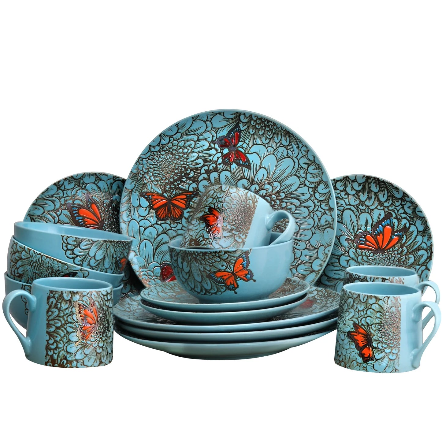 Butterfly Garden 16 Piece Stoneware Dinnerware Set