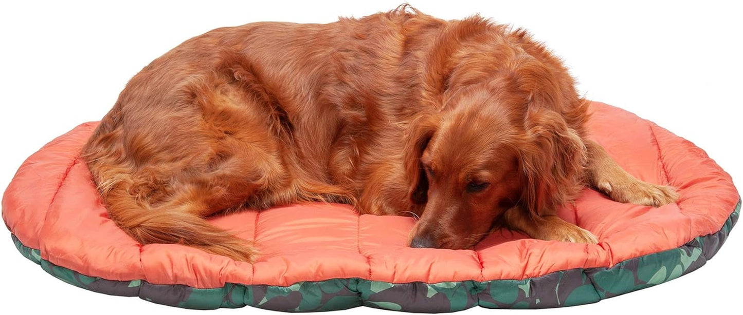 Outdoor Travel Dog Bed for Large/Medium Dogs W/ Carry Bag, Washable & Foldable, Great for Crates & Kennels - Trail Pup Travel Pillow Mat W/ Stuff Sack Bag - Paprika/Camo-Paw, Large