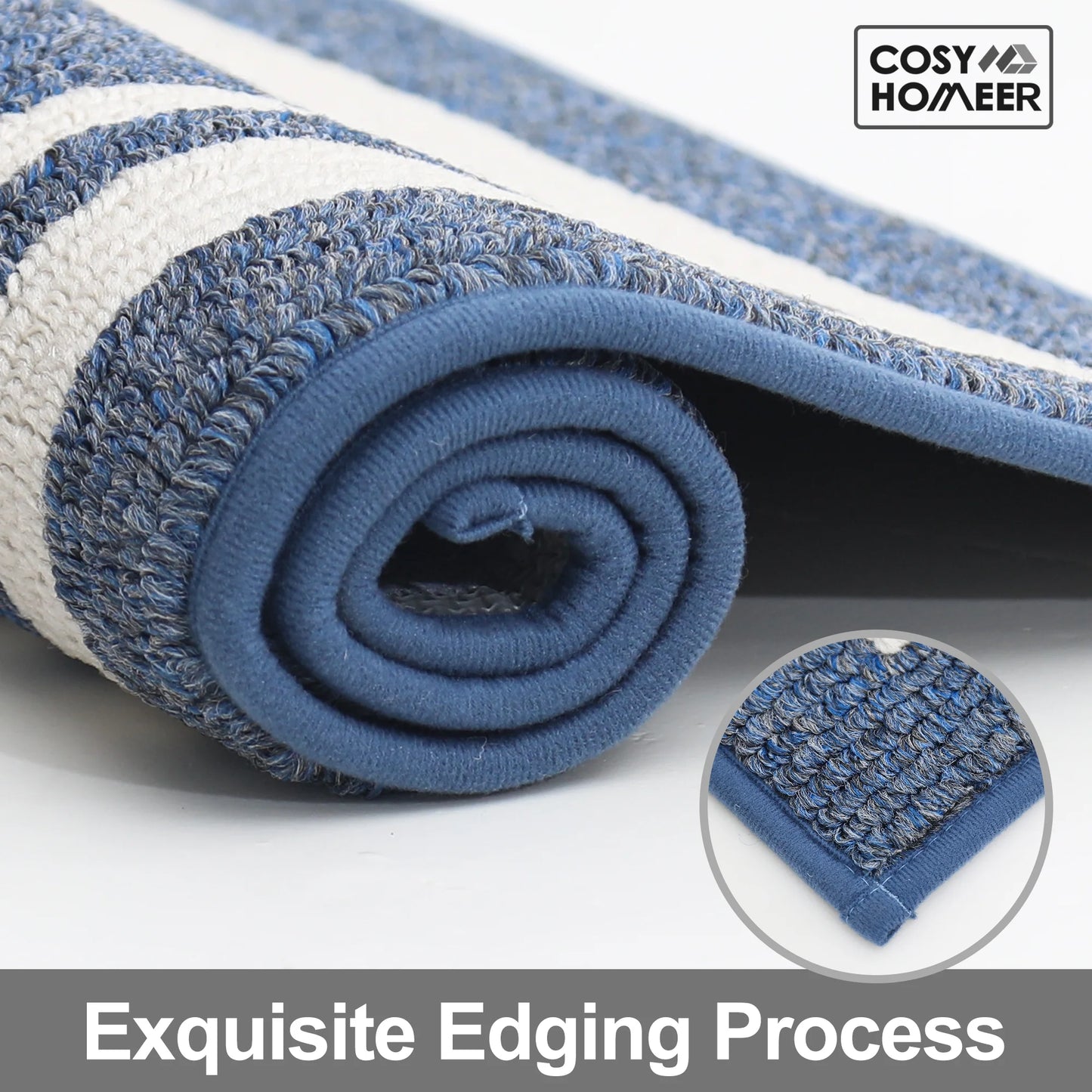 Kitchen Rugs and Mats 2 Pieces, 24"X35"+24"X60", Stain-Resistant and Absorbent Kitchen Mats Non-Slip, Machine Washable Kitchen Floor Mat, Rugs for Kitchen, Floor and Home, Blue