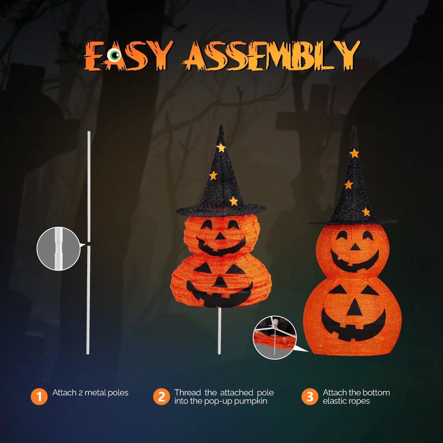 Lighted Halloween Decoration 3 FT Pumpkins for Halloween Party Outdoor, Yard, Garden, Lawn Decorations,2Pcs