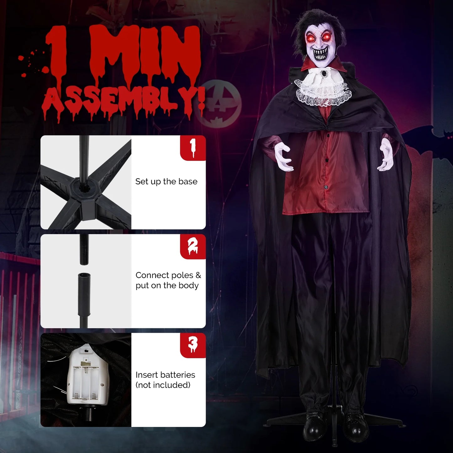 6FT Halloween Animatronic Vampire Standing Outdoor Halloween Decoration