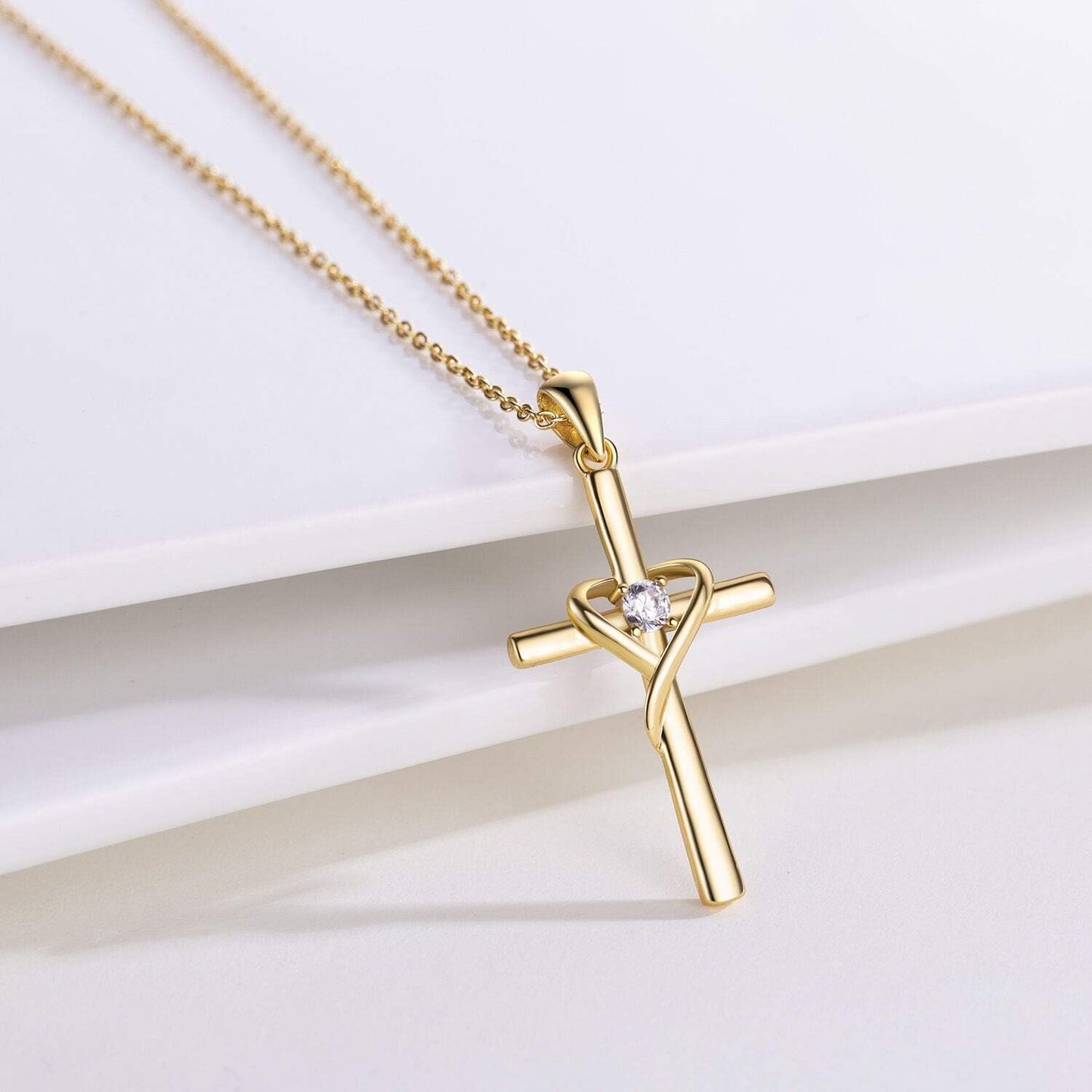 925 Sterling Silver Cross Necklace for Women Men 5A CZ Birthstone Necklaces 14K Gold Plated or Rose Gold Necklace for Easter or Mother'S Day