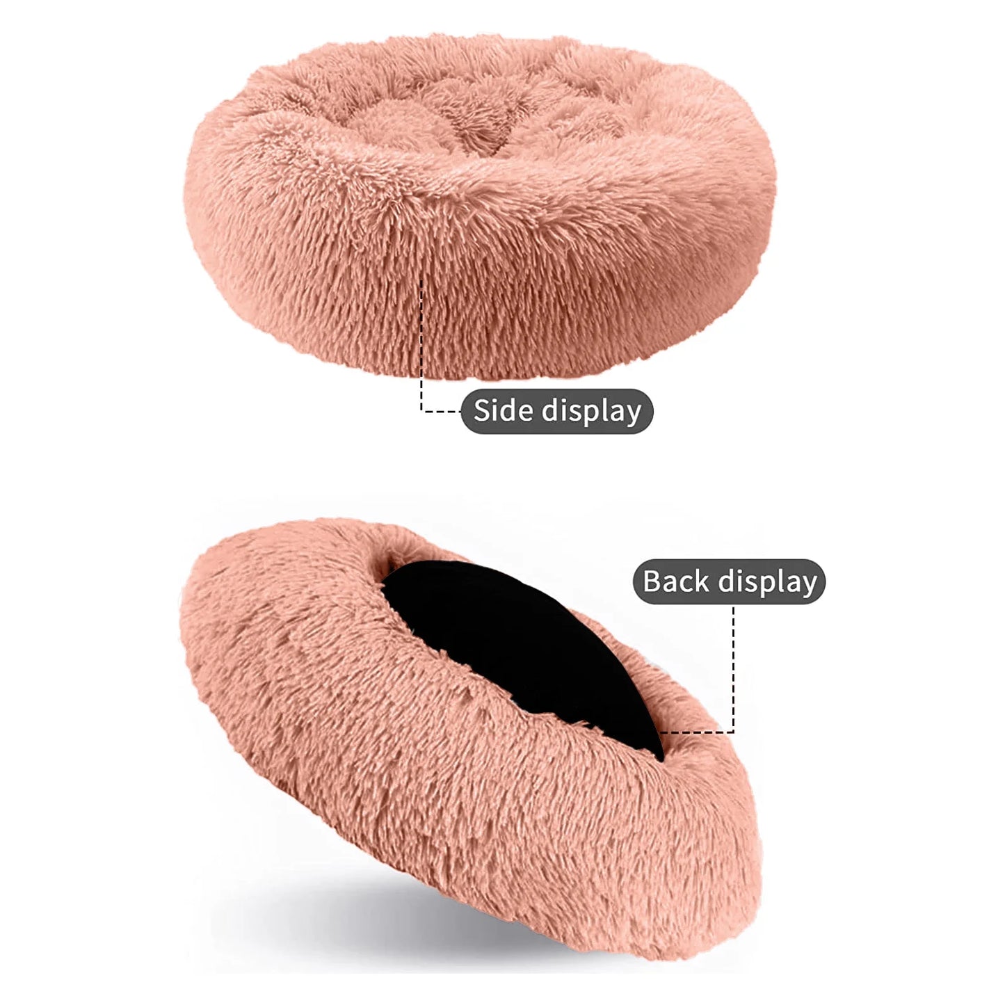 27In Calming Donut Dog Bed Anti-Anxiety, Self Warming, Cozy Soft Plush round Pet Bed Indoor, Ideal for Both Home & Travel, Size 27”X27”X8” Pink