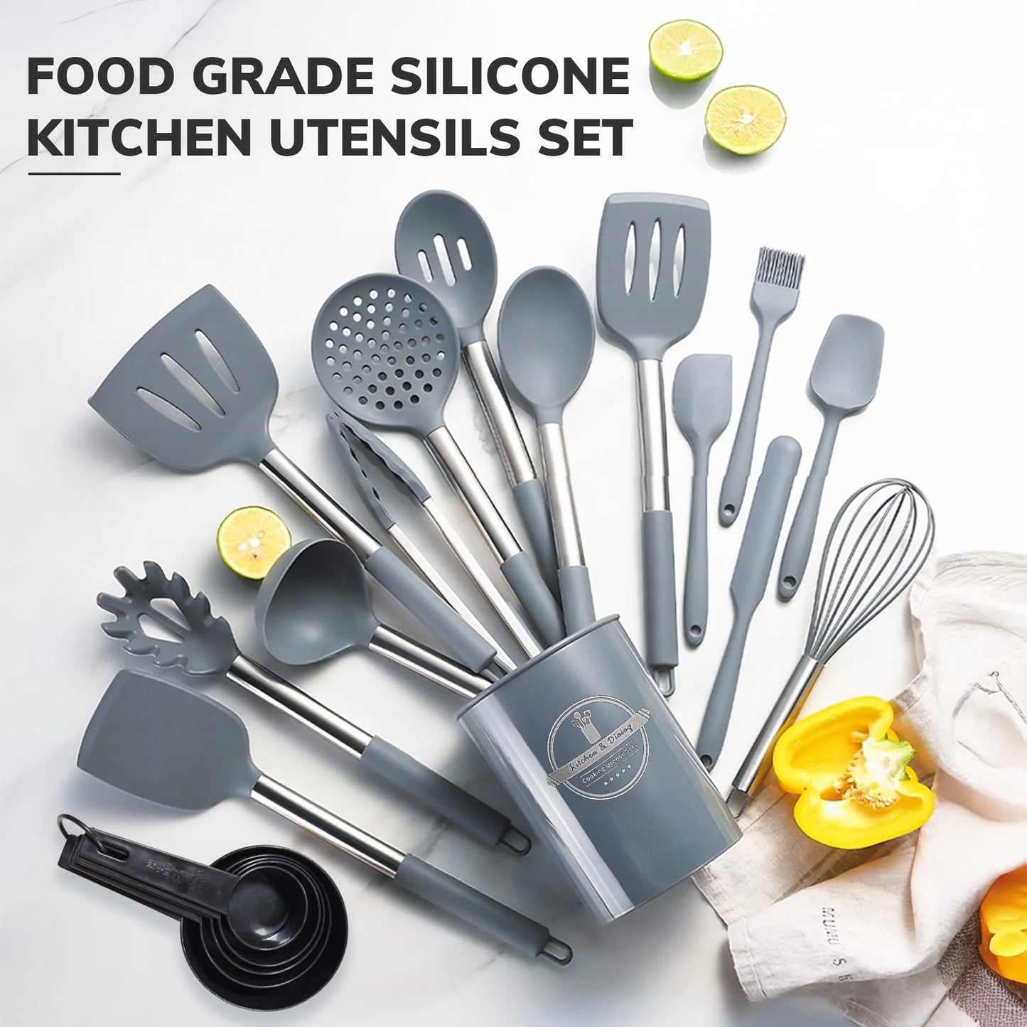 Kitchen Utensils Set,30 Piece Stainless Steel Handle Cutlery Set with Holder Kitchen Accessories