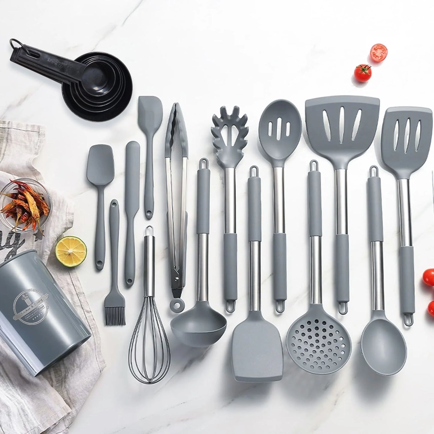 Kitchen Utensils Set,30 Piece Stainless Steel Handle Cutlery Set with Holder Kitchen Accessories