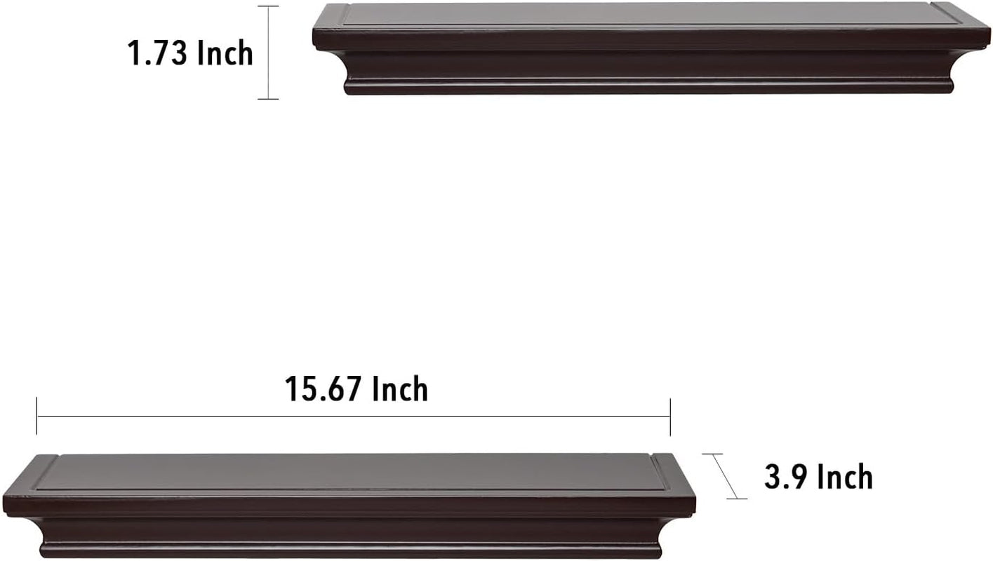 Elegant Floating Shelves, Decorative Wall Shelves for Home Organization and Display in Bedroom, Kitchen, Livingroom and Office, Espresso Brown, Set of 2