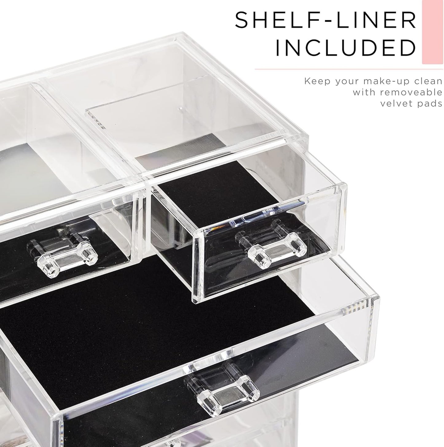 Clear Cosmetic Makeup Organizer - Make up & Jewelry Storage, Case & Display - Spacious Design - Great Holder for Dresser, Bathroom, Vanity & Countertop (4 Large, 2 Small Drawers - Marble Print)