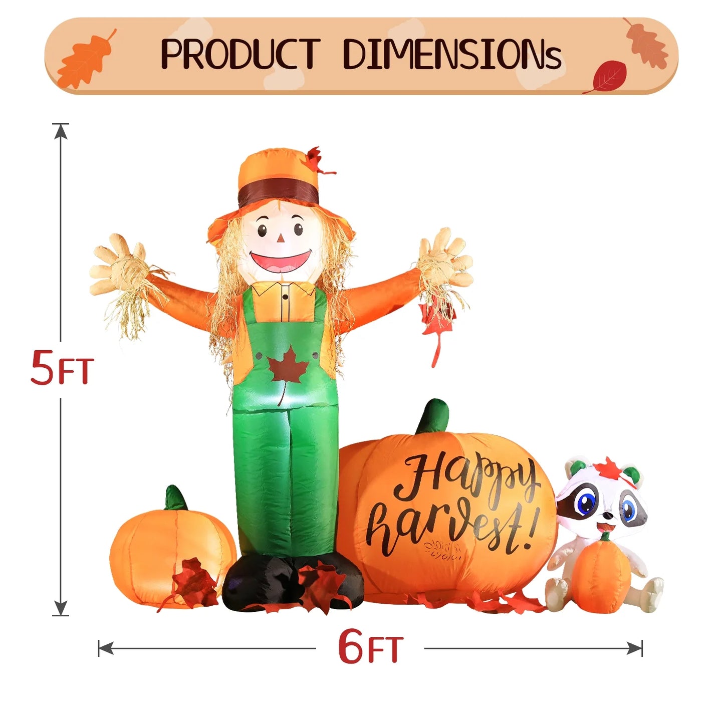 6' Fall Inflatable Scarecrow Banner Decorations, Blow up Thanksgiving Decor Build-In Leds