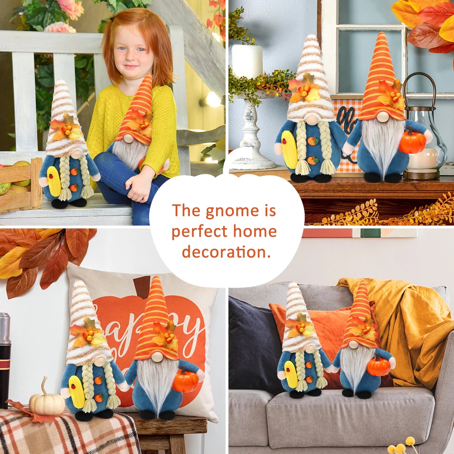 Thanksgiving Gnome Decorations, 2Pack Handmade Fall Harvest Gnome Plush Swedish Gnomes Ornaments with Pumpkin Corn Maple Leaves Thanksgiving Gifts Autumn Holiday Decorations