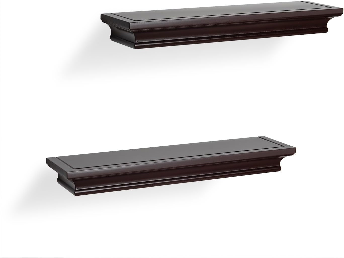 Elegant Floating Shelves, Decorative Wall Shelves for Home Organization and Display in Bedroom, Kitchen, Livingroom and Office, Espresso Brown, Set of 2