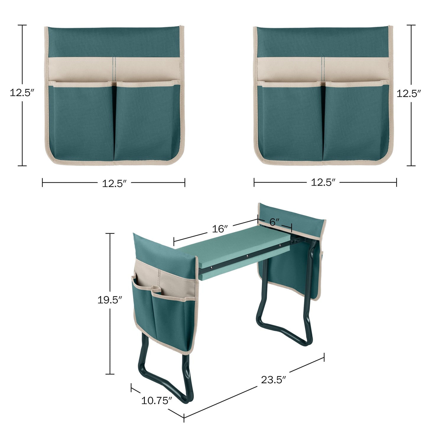2-In-1 Garden Kneeler & Stool โ Folding Bench with EVA Pad & Tool Pouches, Green/Tan