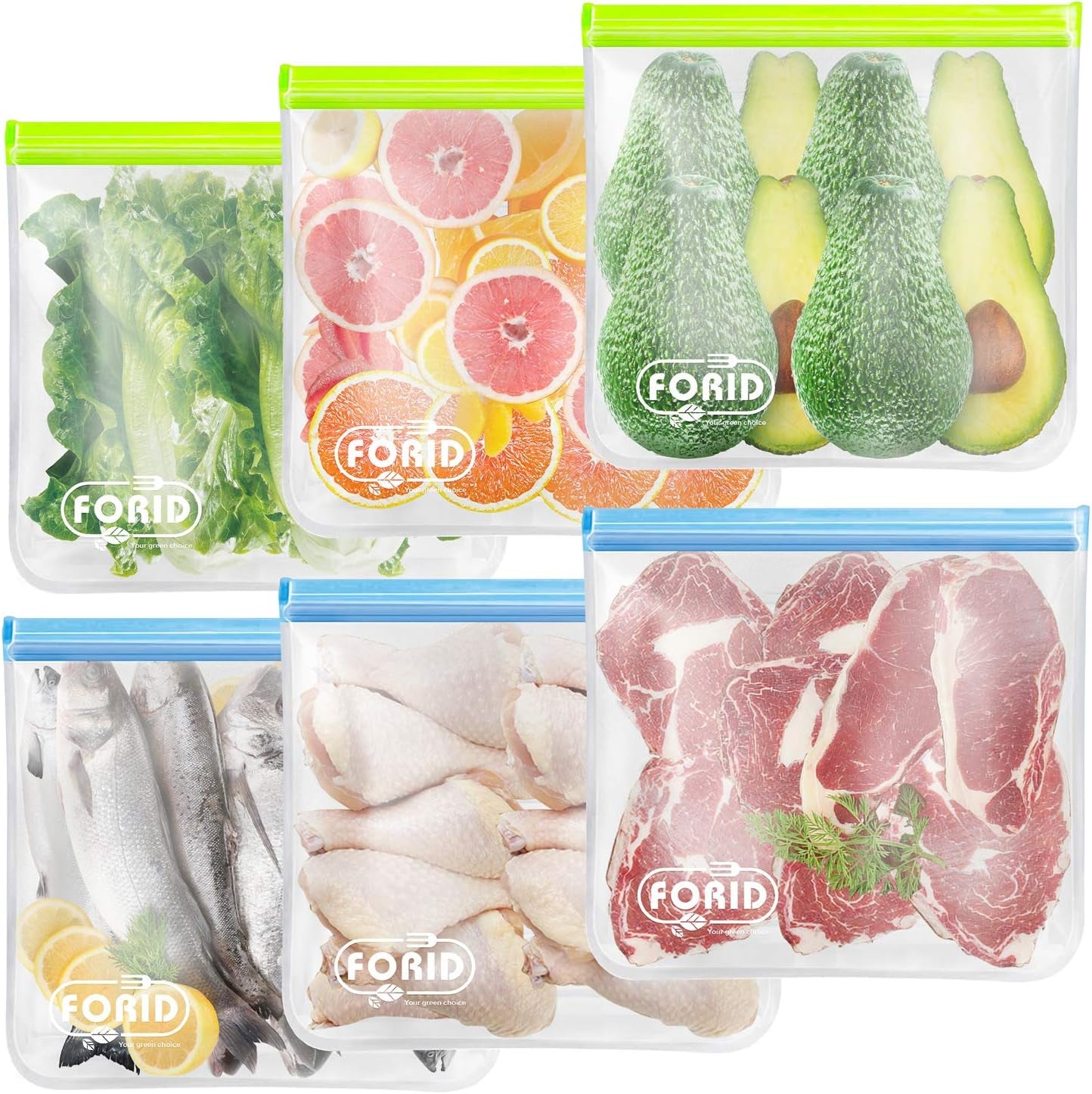 Reusable Gallon Freezer Bags, 6 Pack Leakproof Extra Thick 1 Gallon Bags for Marinate Food & Fruit Cereal Sandwich Snack Meal Prep Travel Items Home Organization Storage