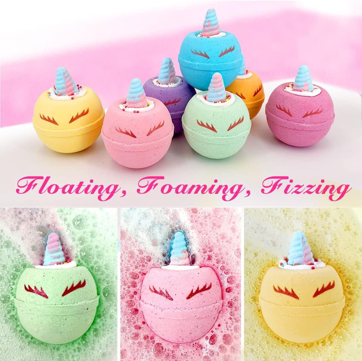 Unicorn Bath Bombs for Kids, 9 Large Kids Bath Bombs with Squishy Toys Inside, Magic Unicorn Bath Bombs with Surprise inside for Girls…