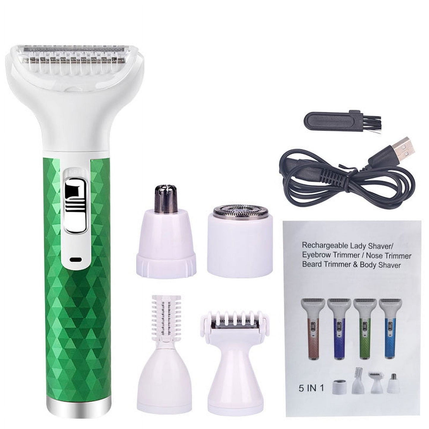 Electric Razor for Women,5 in 1 Electric Shaver for Women, Portable Rechargeable Hair Trimmer Wet and Dry Cordless Women Shaver Hair Remover for Face, Legs, Nose and Bikini