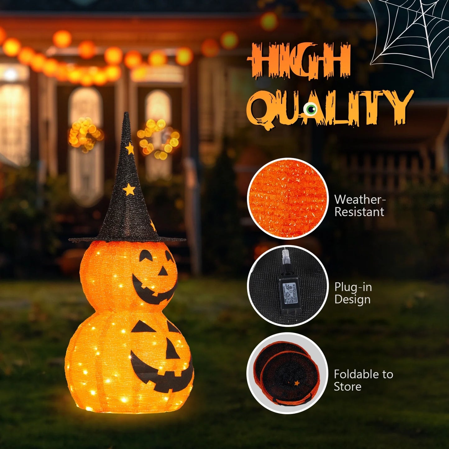 Lighted Halloween Decoration 3 FT Pumpkins for Halloween Party Outdoor, Yard, Garden, Lawn Decorations,2Pcs