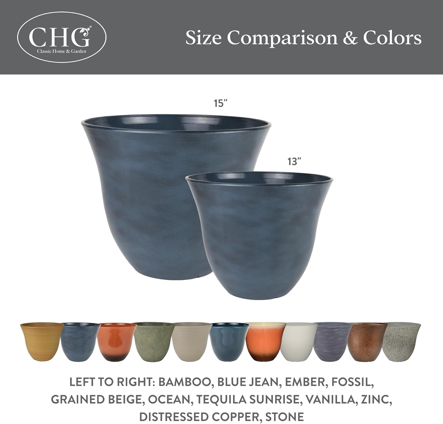 Honeysuckle Resin Planters - Lightweight Indoor & Outdoor Plant Pots - Uv-Resistant Plastic Flower Pots - Pot Planters for Flowers & Herbs (15" Distressed Copper)