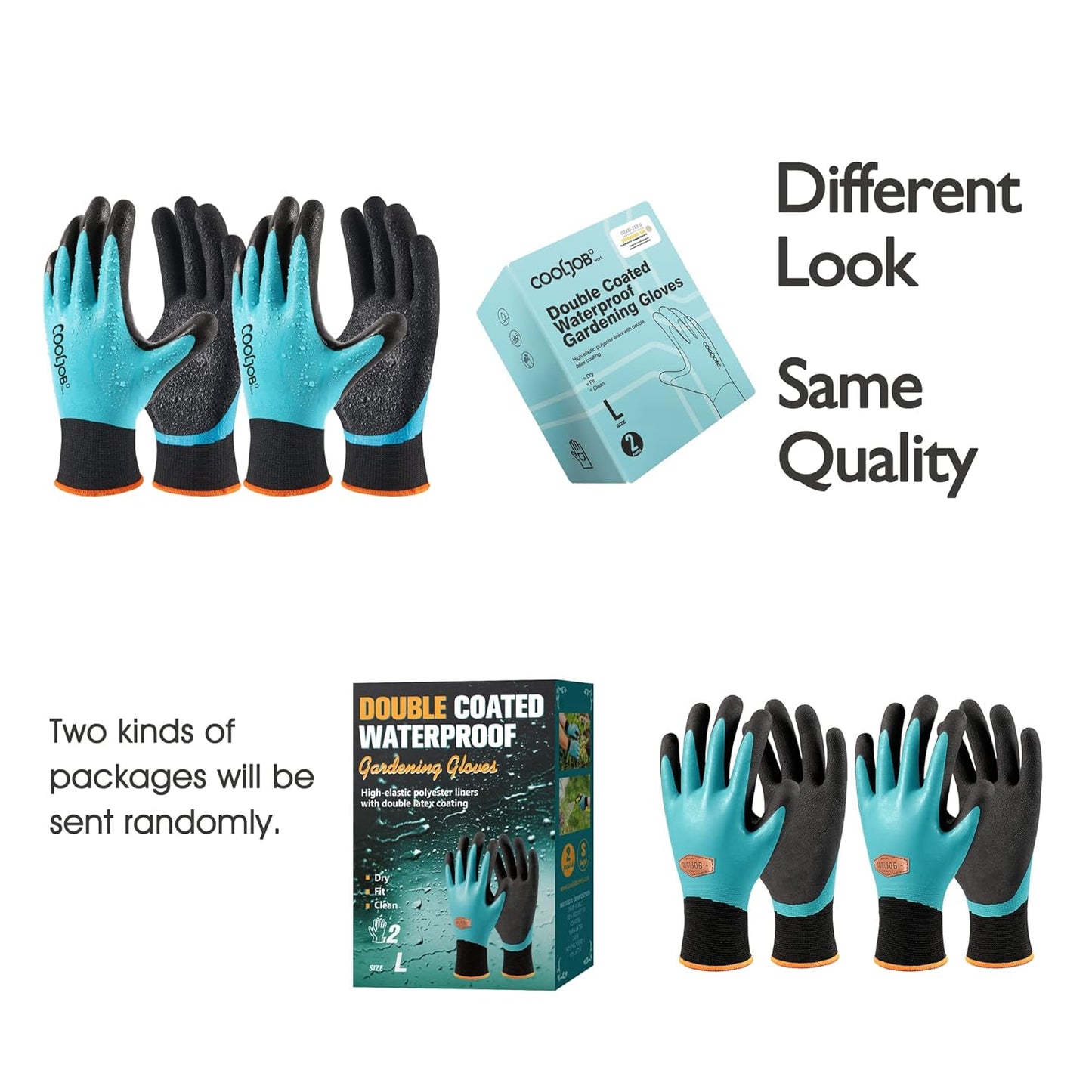 Waterproof Gardening Work Gloves with Grip for Women & Men, Double Rubber Coated for Garden Yard Outdoor Construction Worker, Blue Large Size 2 Pairs