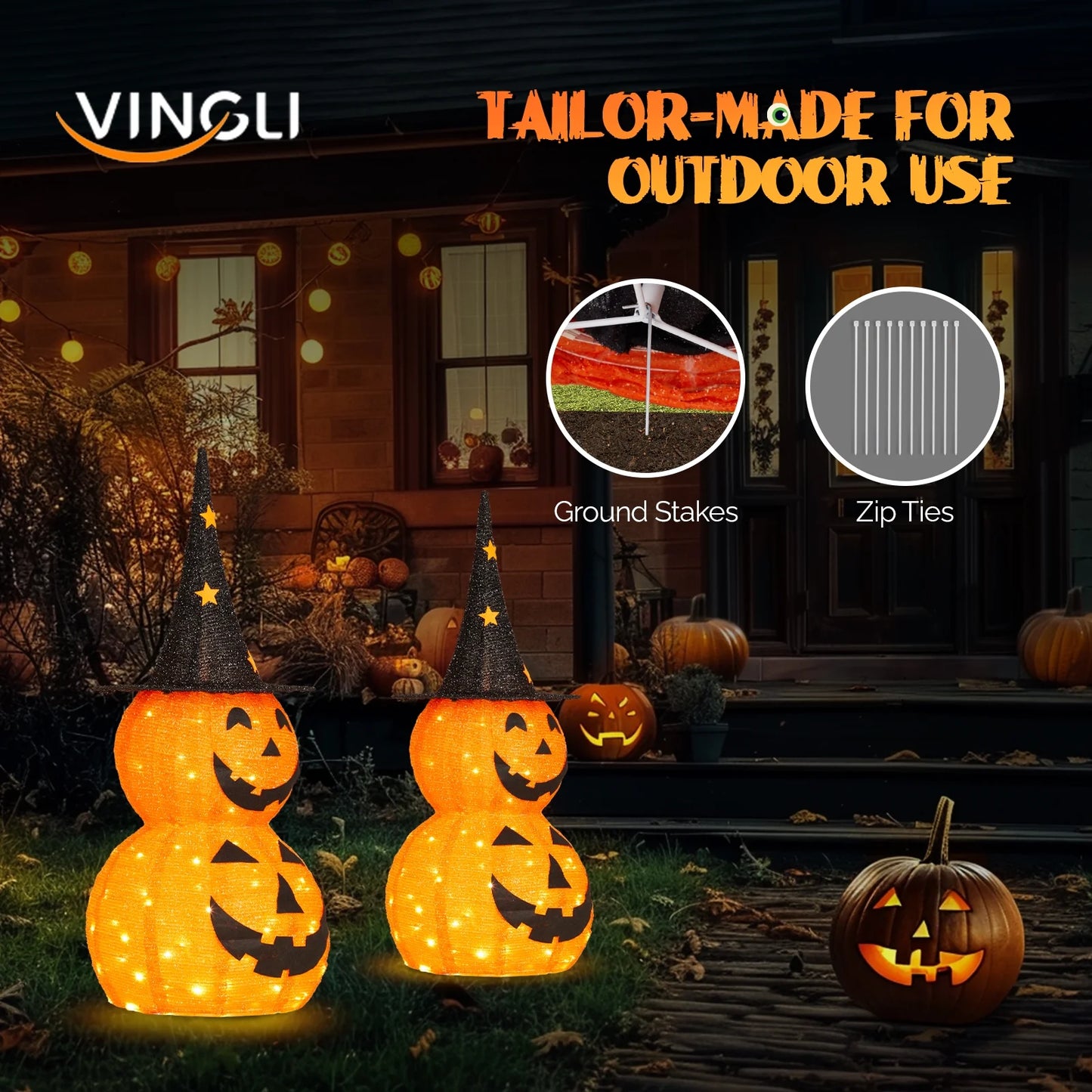 Lighted Halloween Decoration 3 FT Pumpkins for Halloween Party Outdoor, Yard, Garden, Lawn Decorations,2Pcs