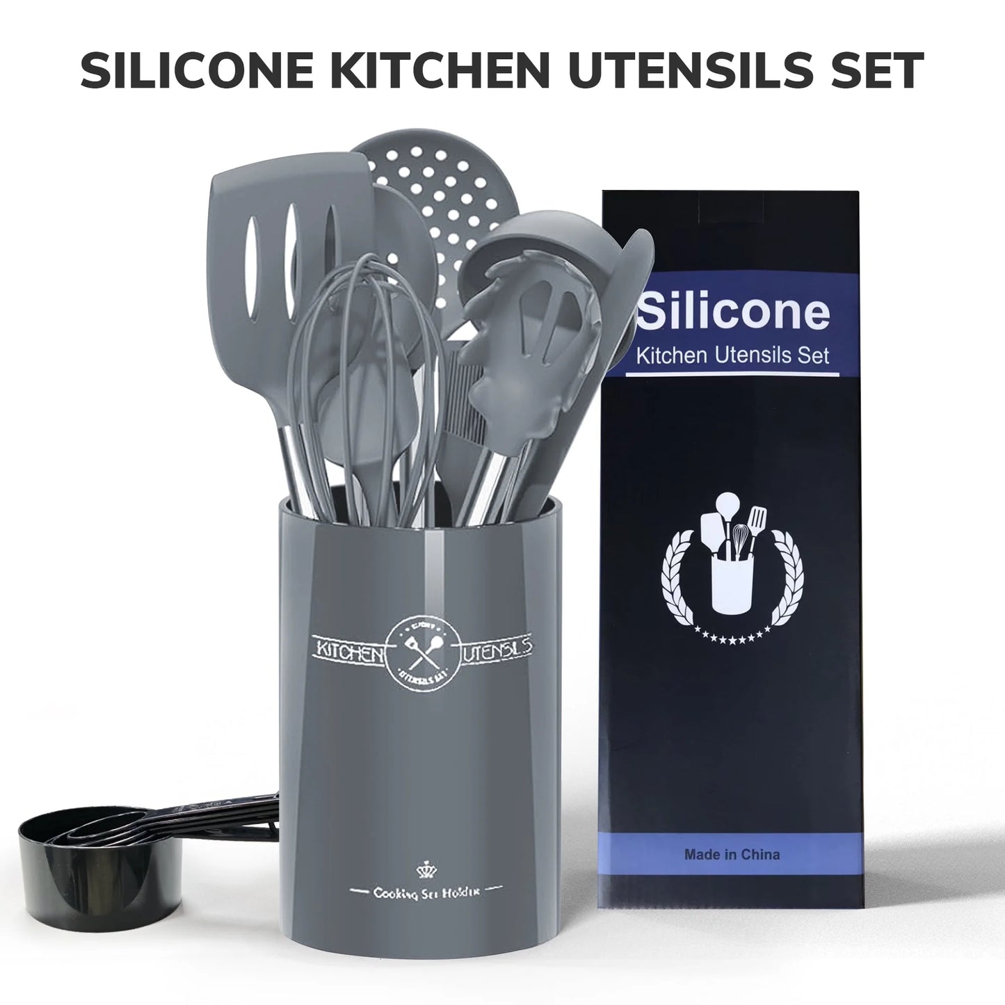 Kitchen Utensils Set,30 Piece Stainless Steel Handle Cutlery Set with Holder Kitchen Accessories