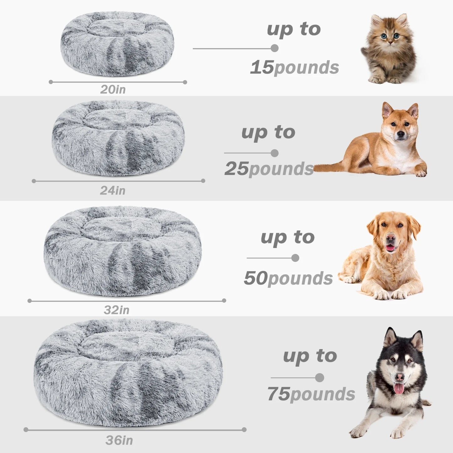 Calming Donut Pet Bed for Small Dogs 20", Anti-Anxiety Plush Cozy Warming Dog Bed, Grey