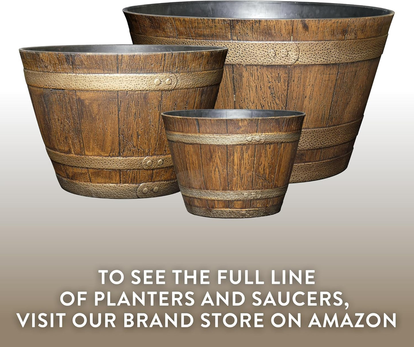 Whiskey Barrel Planters - Wood Finish Flower Planter Pot - Stylish Garden Pots - Indoor & Outdoor Resin Planters - Weather-Resistant Planting Pot (20.5" Kentucky Walnut, 1- Pack)
