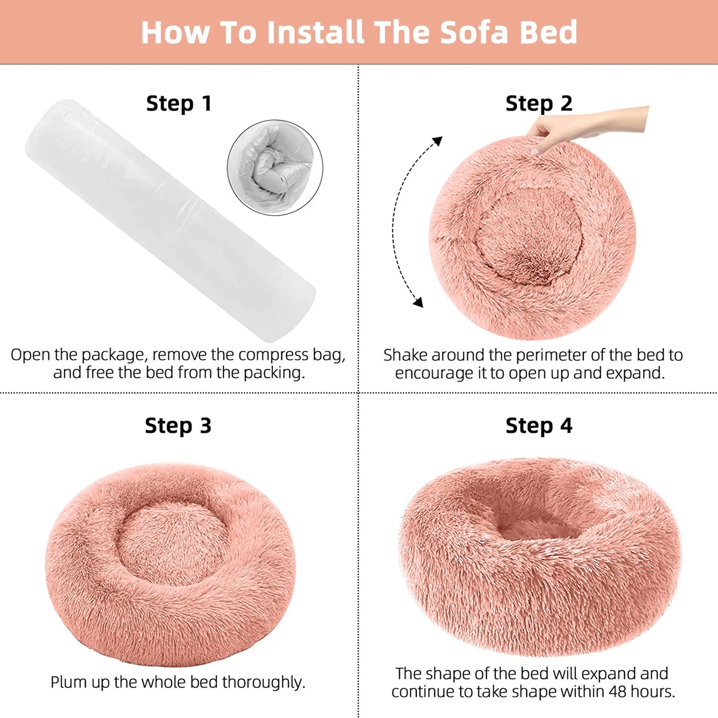 27In Calming Donut Dog Bed Anti-Anxiety, Self Warming, Cozy Soft Plush round Pet Bed Indoor, Ideal for Both Home & Travel, Size 27”X27”X8” Pink
