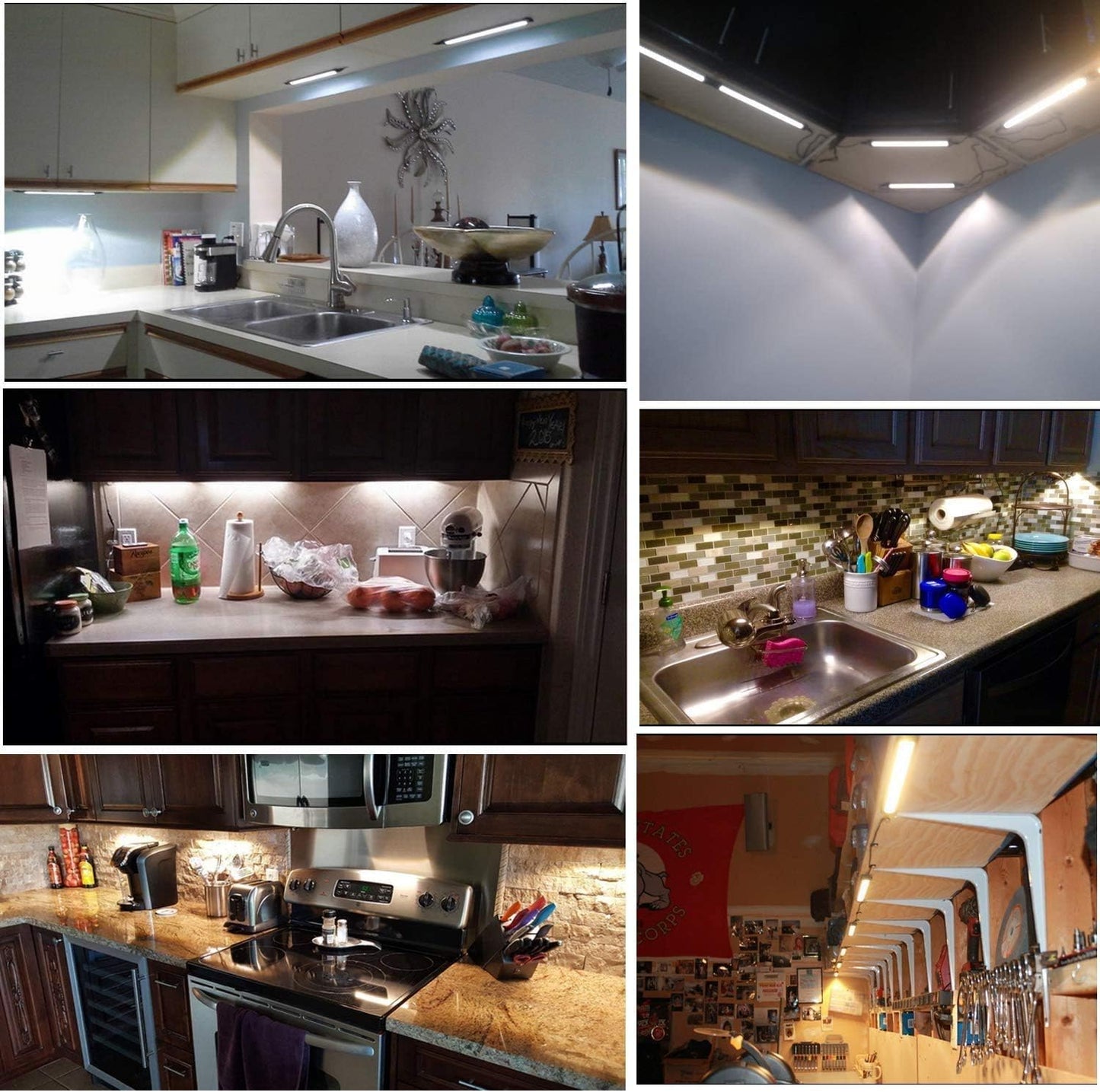 LED under Cabinet Lighting Kit, LED Strip Light,Shelf Lights Direct Wire, 12V Dimmable Kitchen Light Bar Linkable with Rocker Switch and Plug in Adapter (4 Panels,Warm White)