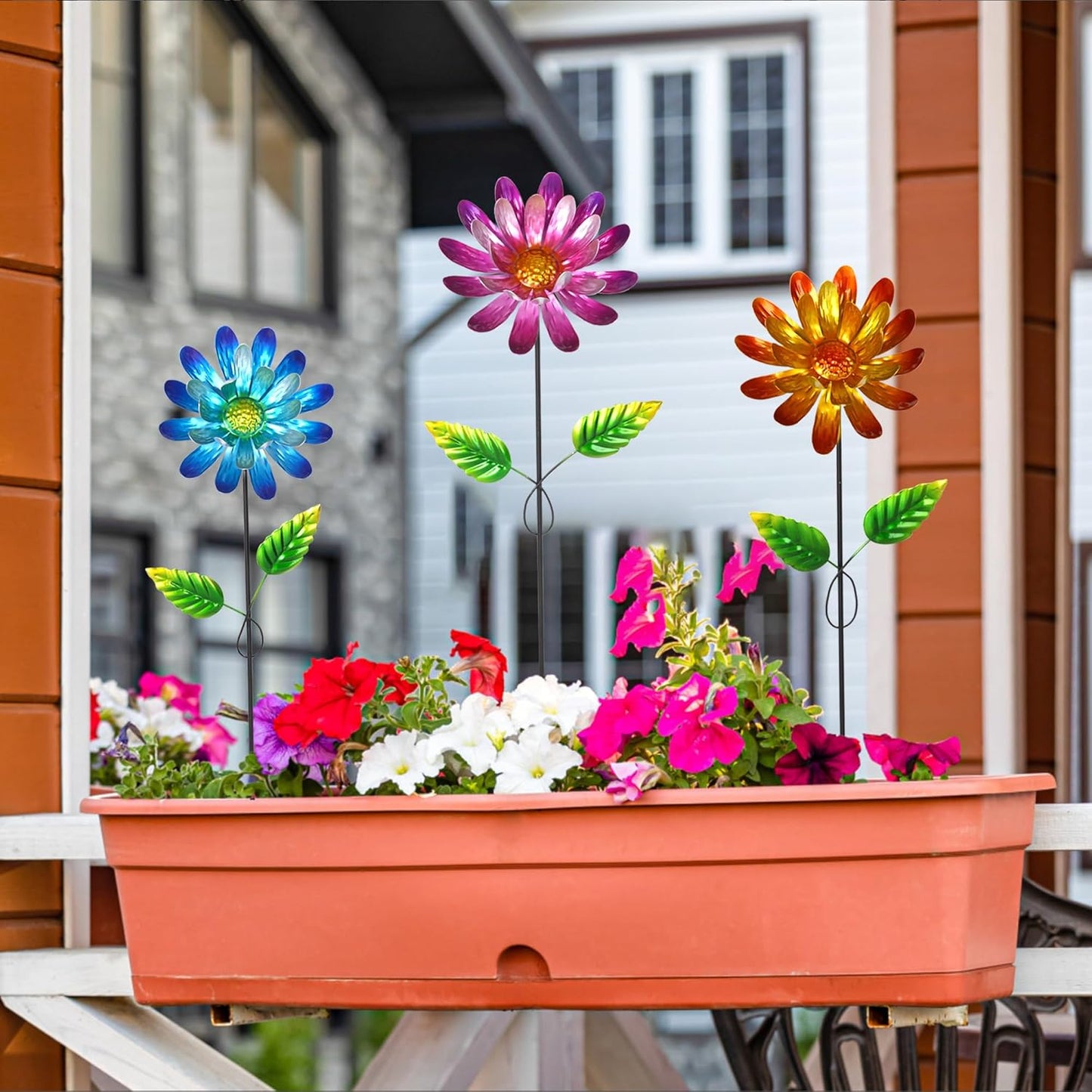 Metal Garden Stakes Outdoor Decor, 3 Pack Waterproof Floral Plant Stakes for Lawn, Patio, Yard - Durable Iron Flower Decorations for Garden, Landscape