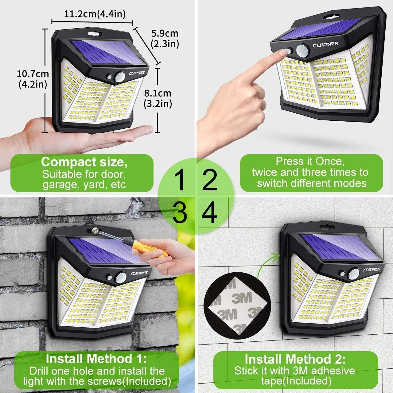 Solar Lights Outdoor, 128 LED Motion Sensor Lights 3 Modes 270° Wide Angle Waterproof Wireless Security Light, Cold White, 4 Pack