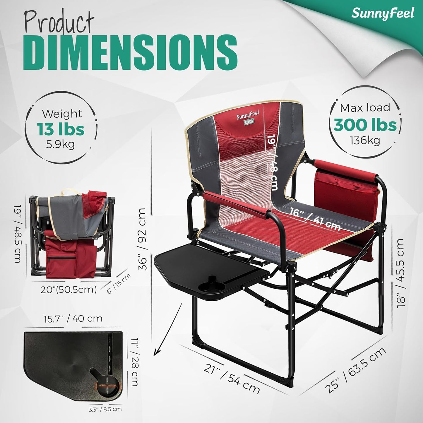 Camping Directors Chair, Heavy Duty,Oversized Portable Folding Chair with Side Table, Pocket for Beach, Fishing,Trip,Picnic,Lawn,Concert Outdoor Foldable Camp Chairs
