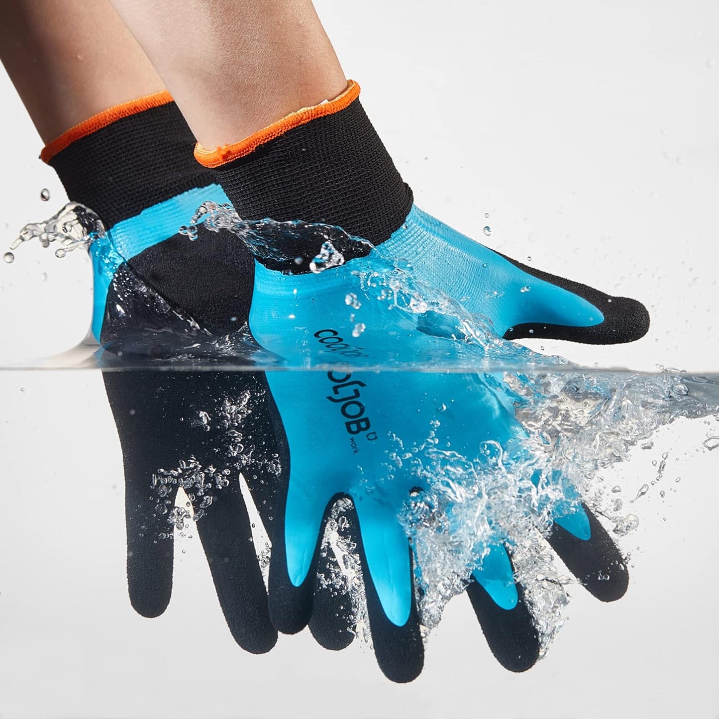 Waterproof Gardening Work Gloves with Grip for Women & Men, Double Rubber Coated for Garden Yard Outdoor Construction Worker, Blue Large Size 2 Pairs