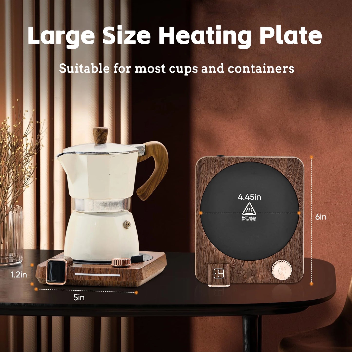 Mug Warmer, Brown Retro Coffee Cup Warmer with Temperature Display and Auto Shut off for Office Home Desk Use (With Silicone Cup Pad)