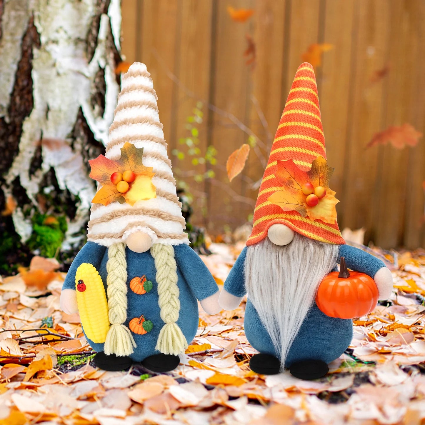 Thanksgiving Gnome Decorations, 2Pack Handmade Fall Harvest Gnome Plush Swedish Gnomes Ornaments with Pumpkin Corn Maple Leaves Thanksgiving Gifts Autumn Holiday Decorations