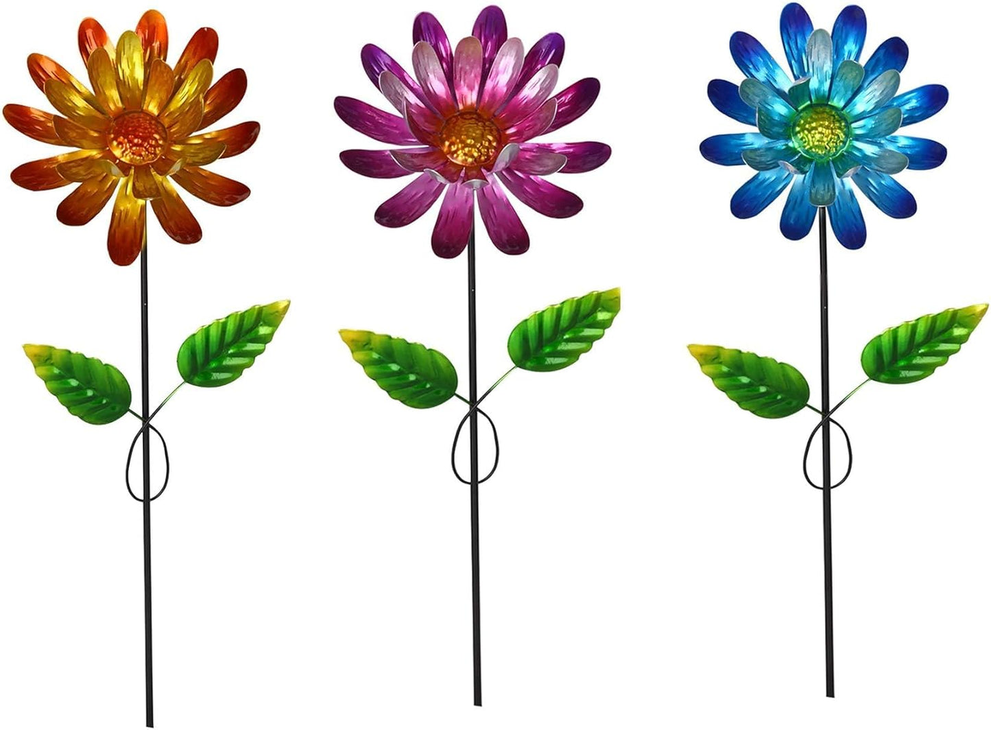 Metal Garden Stakes Outdoor Decor, 3 Pack Waterproof Floral Plant Stakes for Lawn, Patio, Yard - Durable Iron Flower Decorations for Garden, Landscape