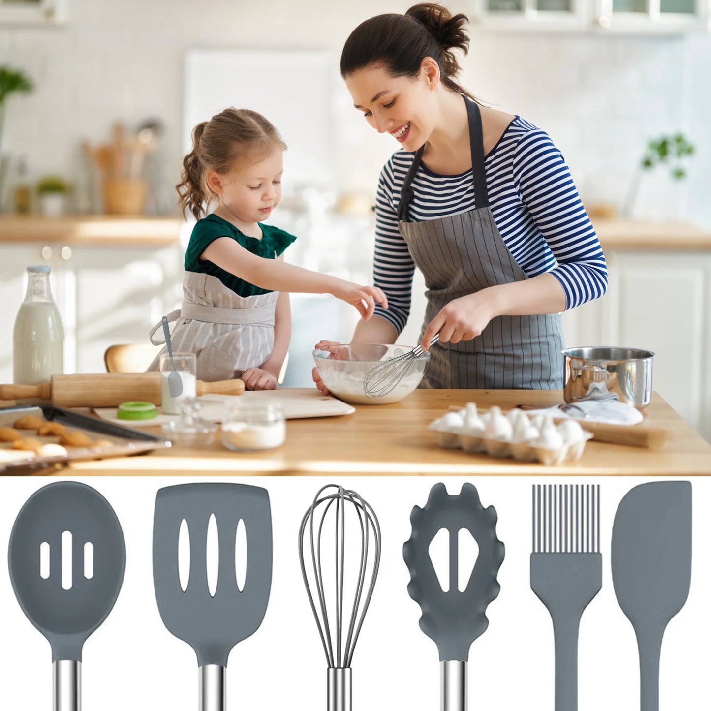 Kitchen Utensils Set,30 Piece Stainless Steel Handle Cutlery Set with Holder Kitchen Accessories