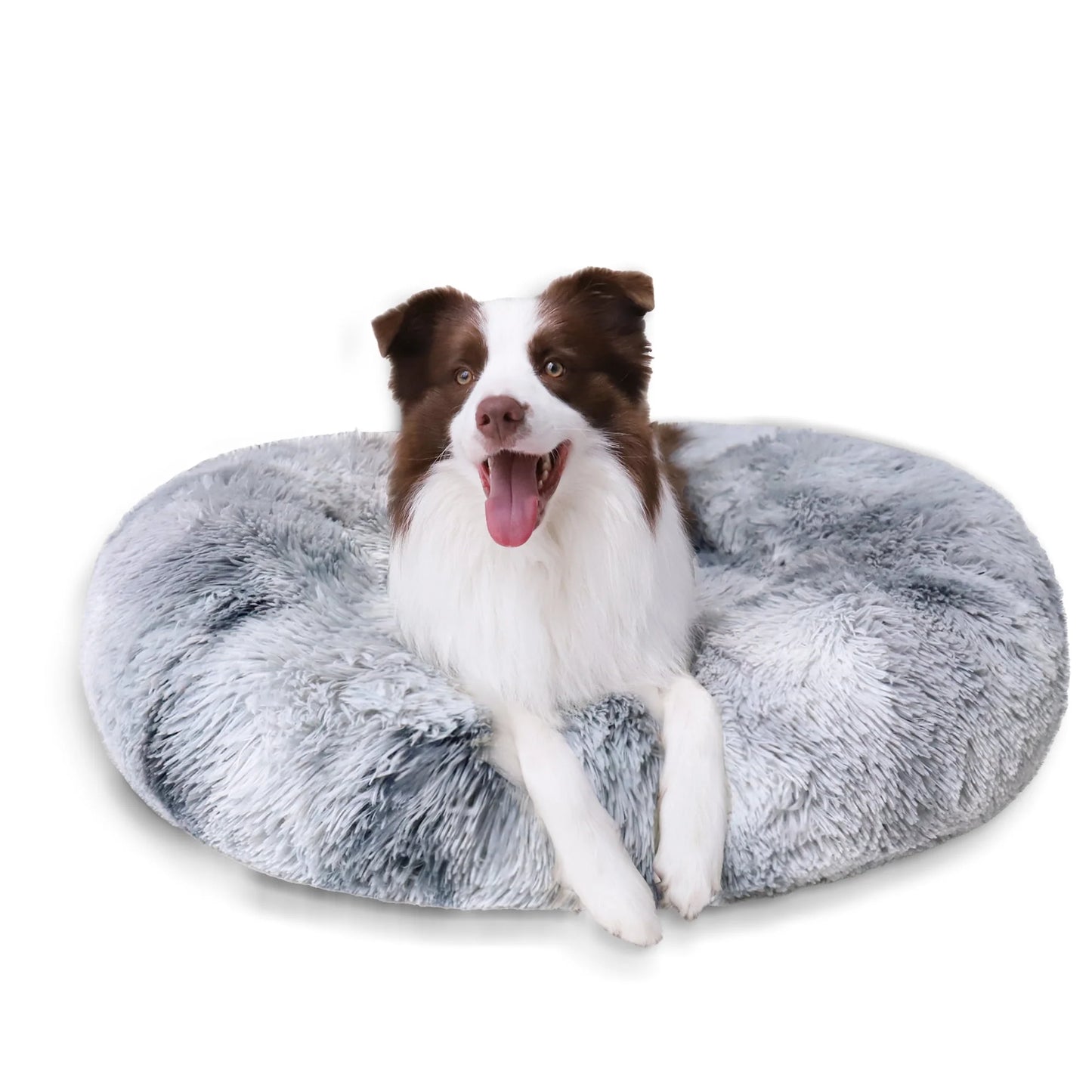 Calming Donut Pet Bed for Small Dogs 20", Anti-Anxiety Plush Cozy Warming Dog Bed, Grey